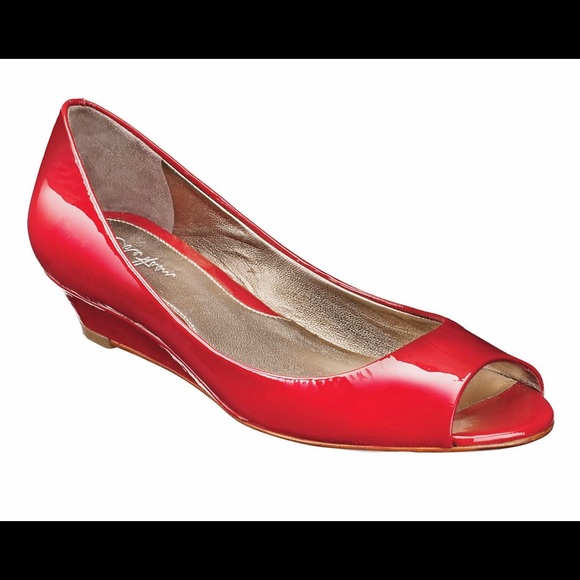 COLE HAAN ELLY OT BALLET wedge red patent peep toe - Picture 2 of 6